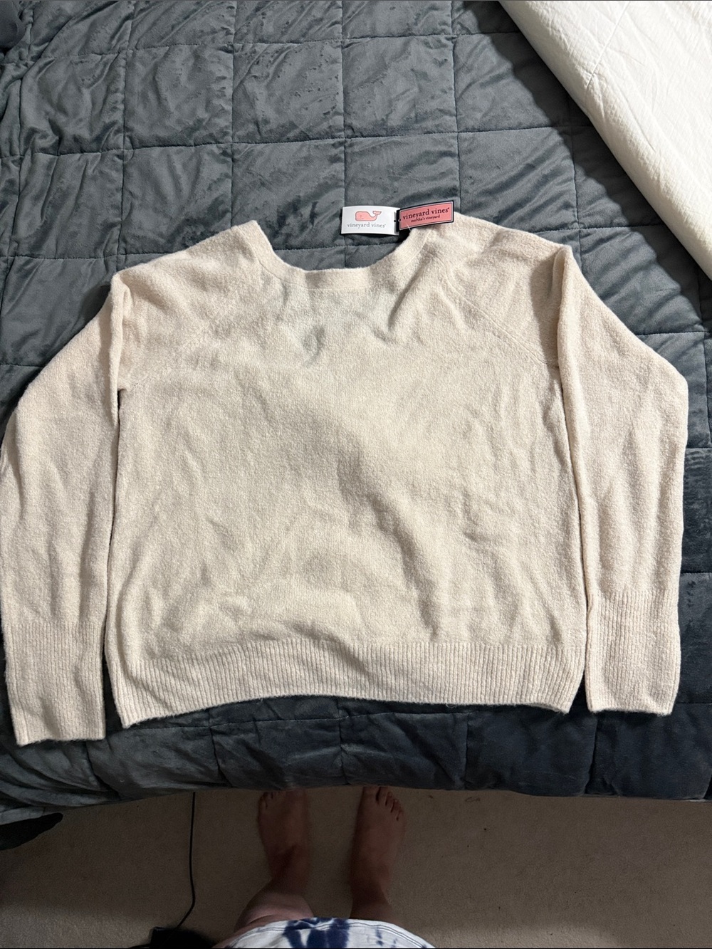 Vineyard Vines Luxe Back Bow Sweater in Beige